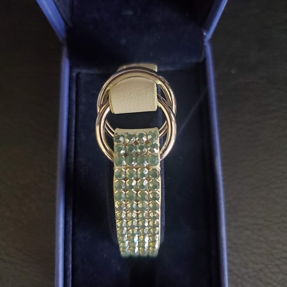Swarovski Ilyssa Bracelet Putty Leather Band‎ Light Green Crystals Signed NWT